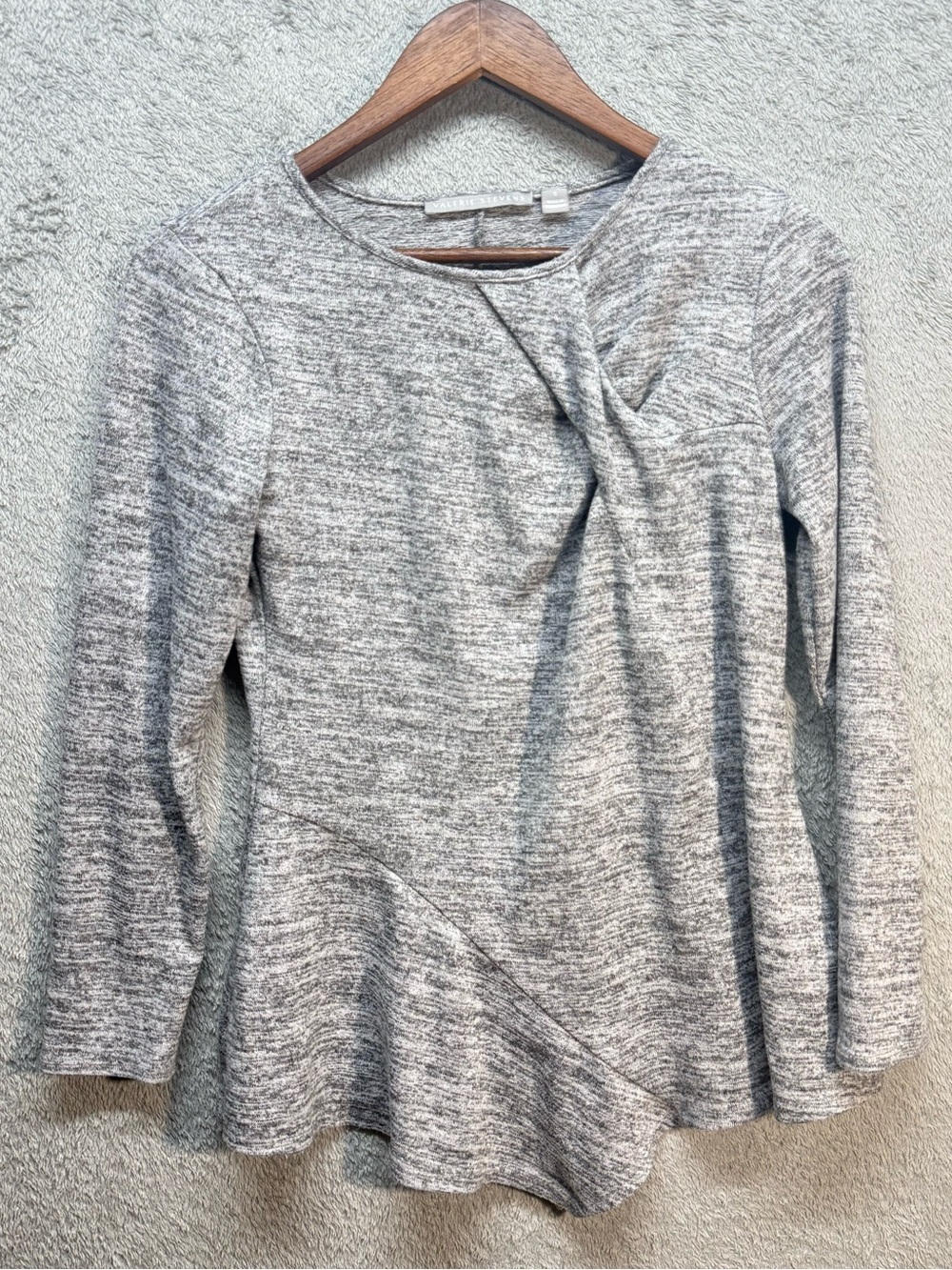 Valerie Stevens Gray Heathered Knit Long Sleeve Blouse Tunic Top Size S